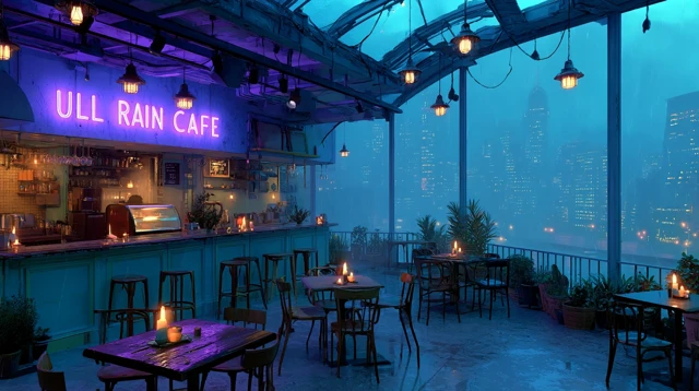 Gotham City Coffee Shop LULL RAIN CAFE in Blue