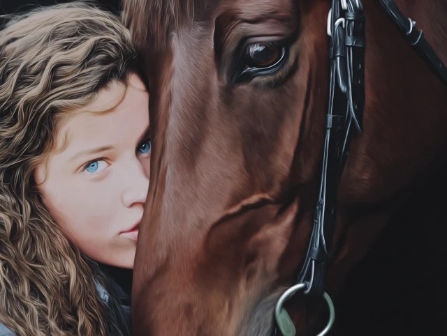 Girl and Horse Hyperrealistic Painting