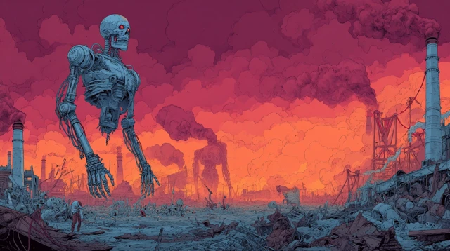 Robotic Skull Horror Art Apocalyptic Scene