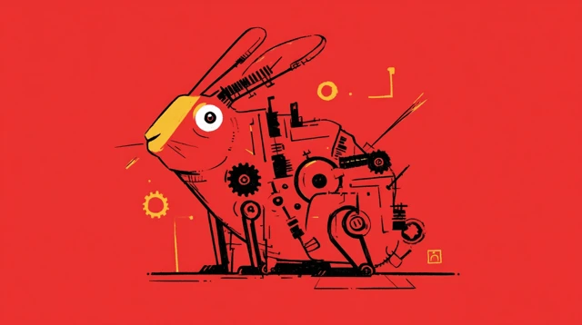 Cybernetic Rabbit Illustration Red Background Vector Art