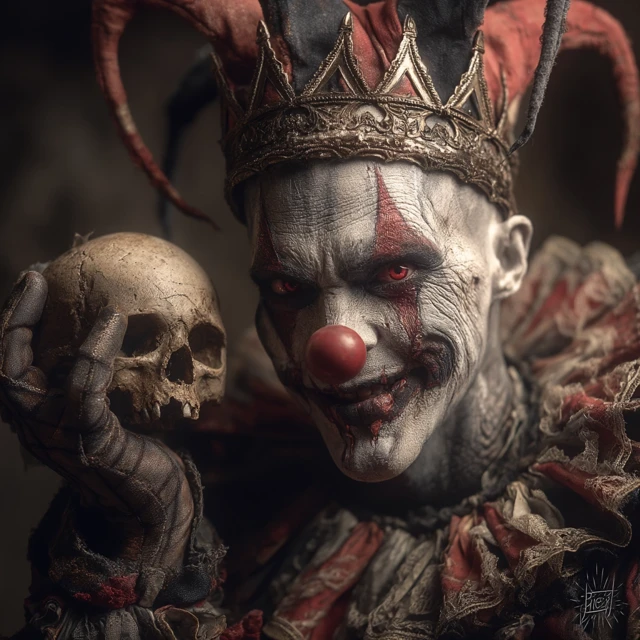 Demonic Clown Jester Portrait - Horror Fantasy Art