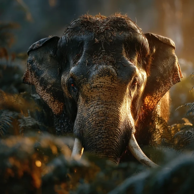 Indian Elephant in Jungle Golden Hour Sunlight