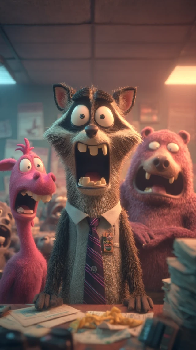 Chaotic Office Animals 3D Illustration