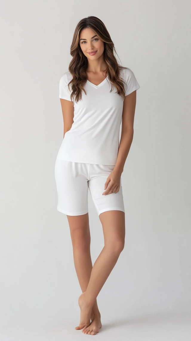 Womens Soft Cotton Pajamas Short Sleeve Shorts Set