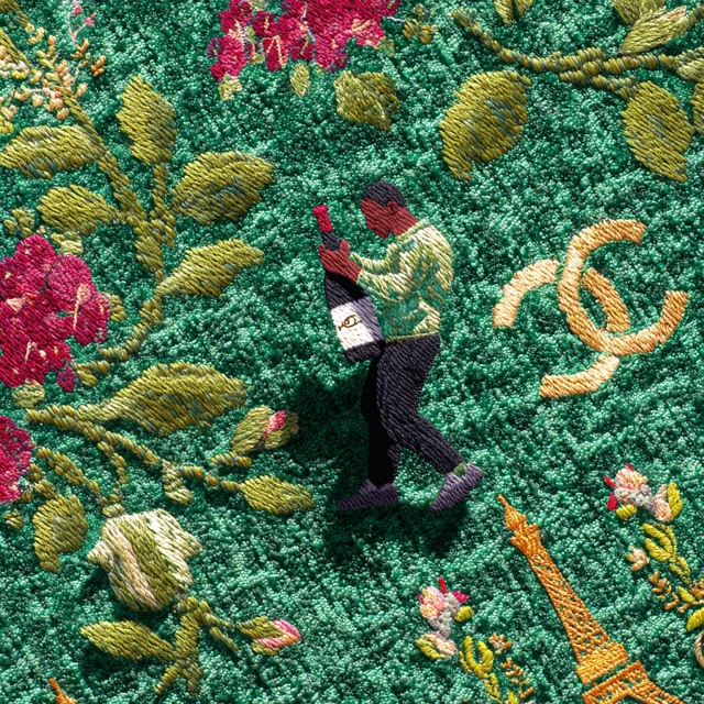 Embroidered Carpet Art Black Man Chanel Eiffel Tower