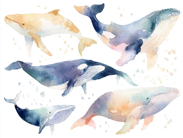 Watercolor Ocean Animal Painting Whale Fish