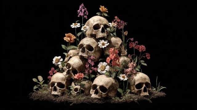 Skulls and Flowers Macabre Still Life