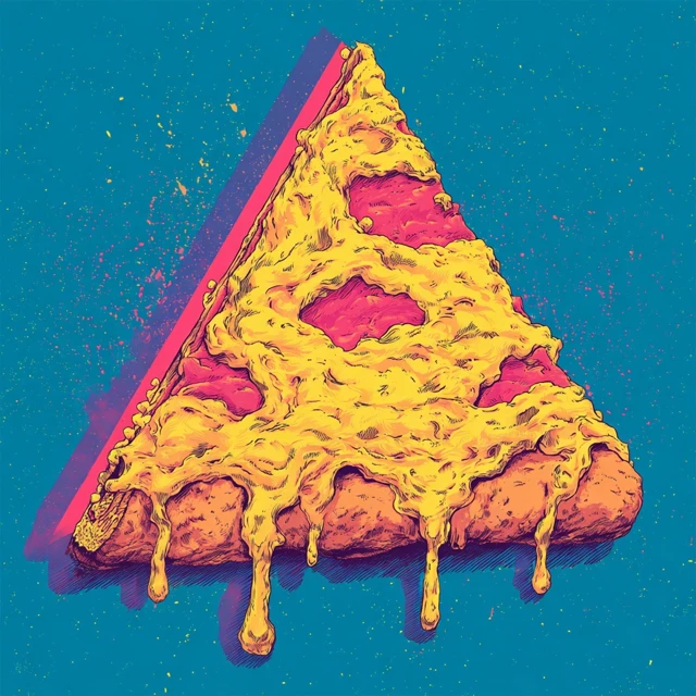 Cartoon Pizza Slice with Melting Cheese