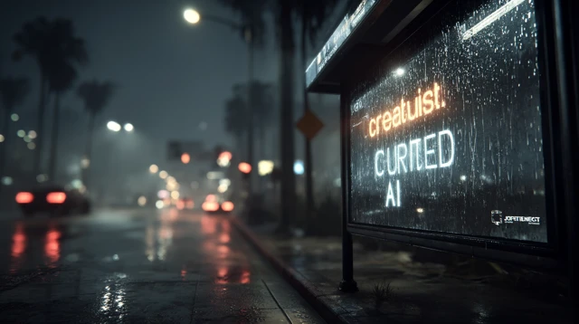 Futuristic AI Billboard at Night City Street