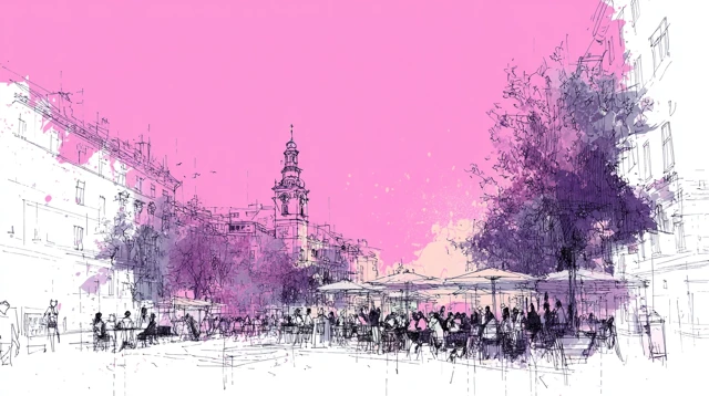Vienna Cityscape Sketch Sunny Day People Culture