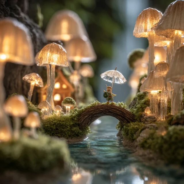 Miniature Mushroom Village: Fantasy Landscape