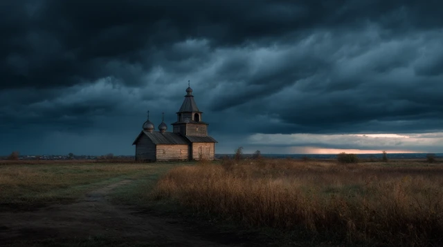 Lonely Church Storm Crow Field