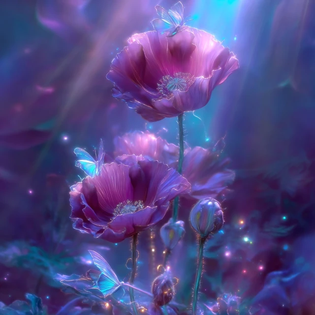 Deep Purple Poppies Watercolor Painting Magical