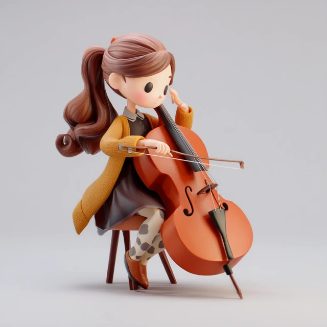 Cartoon Girl Playing Cello 3D Illustration