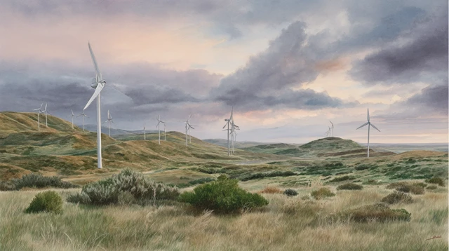 Wind Farm in Valley Scenic Landscape