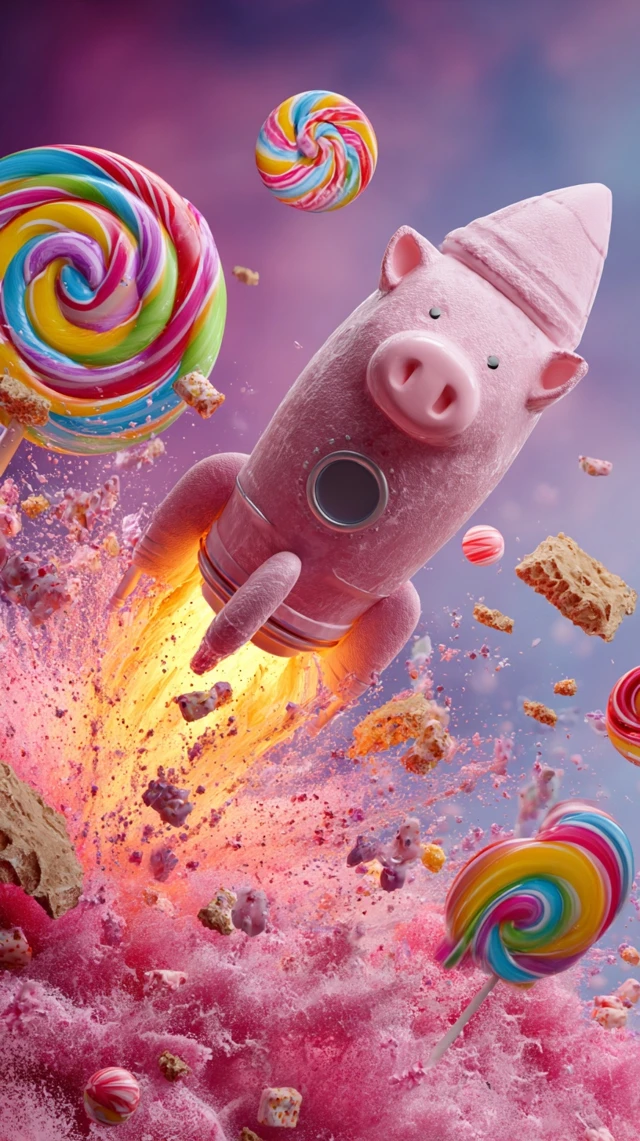 Piggy Bank Rocket in Space Candy Explosion