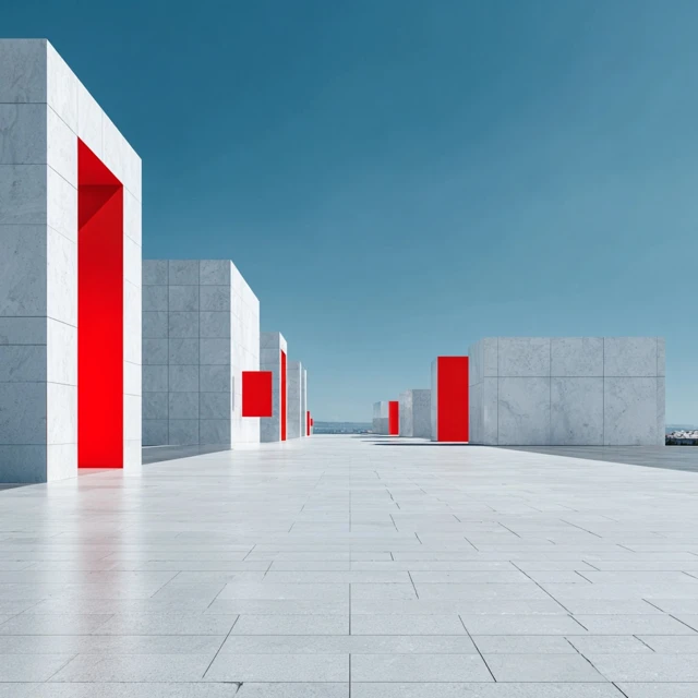 Modern Cityscape Red Accents Minimalist Architecture