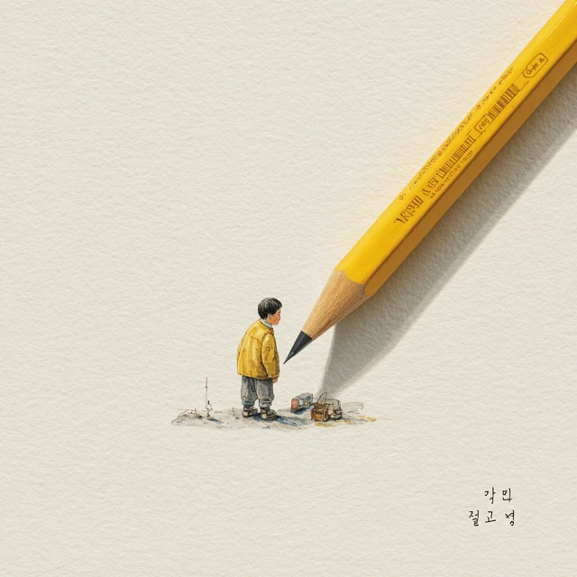 Boy with Pencils Graphite Drawing on Yellow Background