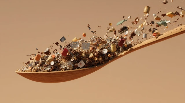 Giant Spoon Spilling Food Overhead View