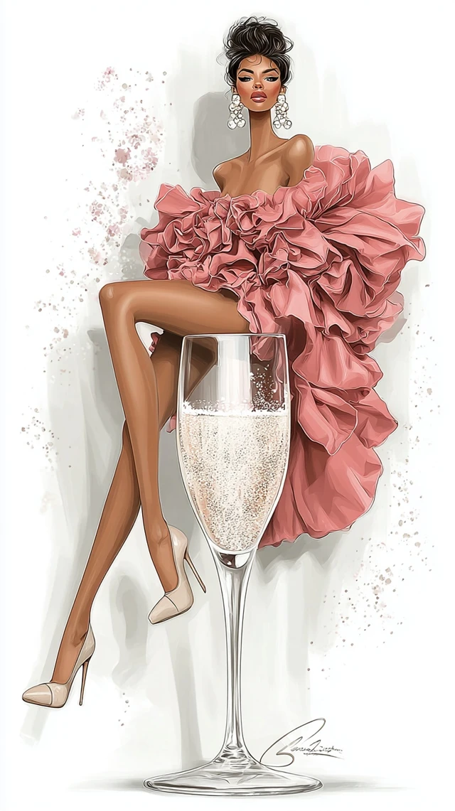 Fashion Illustration Woman Champagne Editorial Elegance
