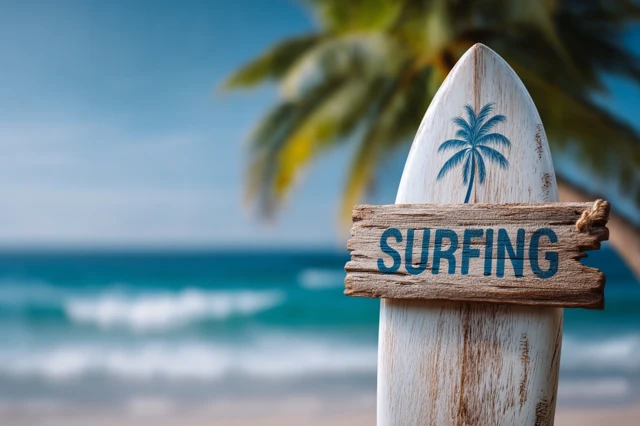 Beach Surf Sign Palm Tree Summer Vacation