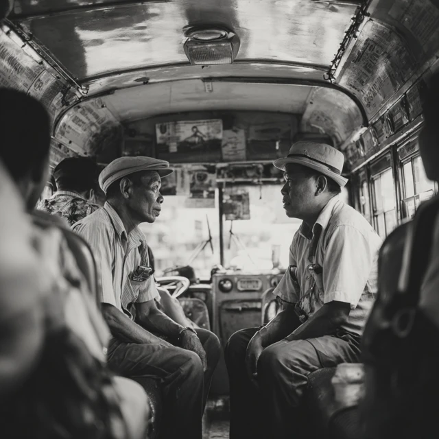 Bus Conductors Discussing Ticket Prices in the Philippines