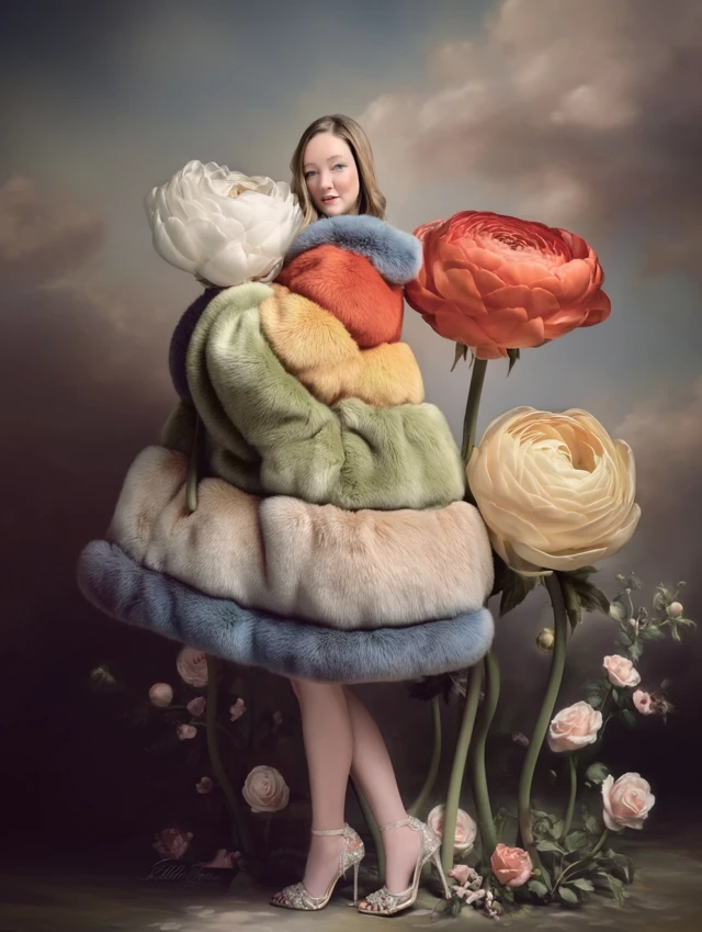 Floral Fashion Peonies and Roses in Teal and Beige