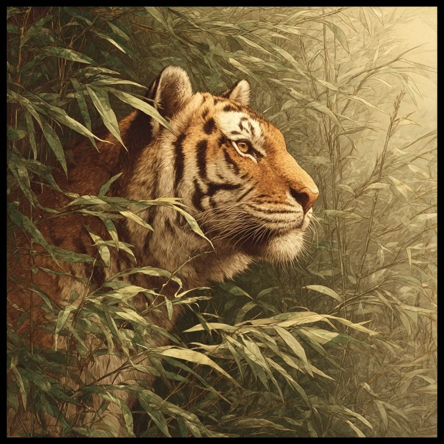 Tiger in Bamboo Forest Realistic Watercolor Painting