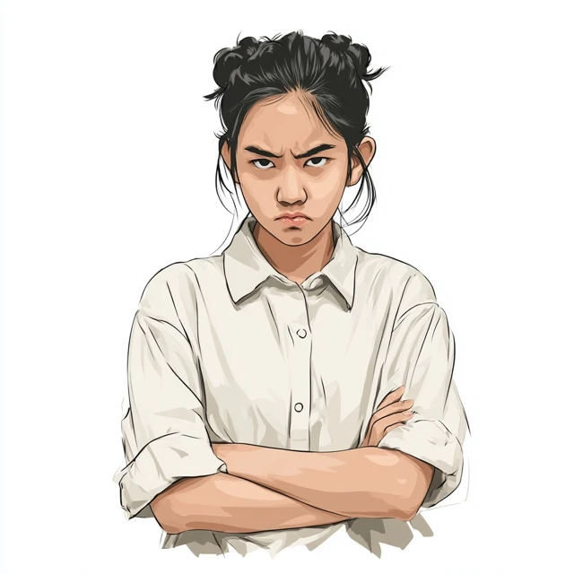 Angry Singaporean Teen Girl Vector Illustration