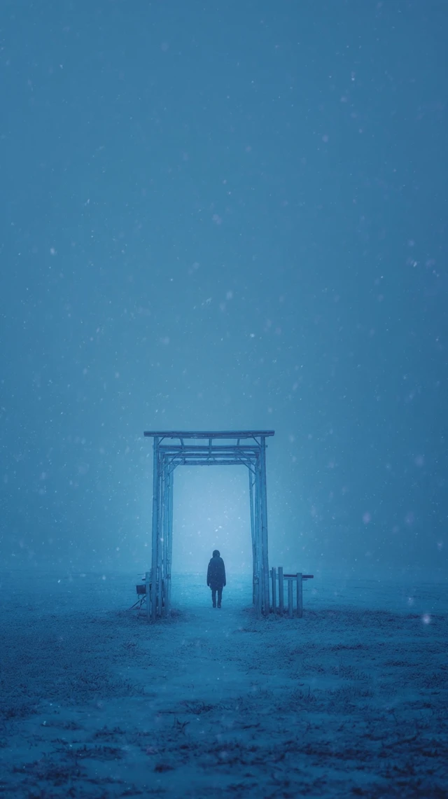 Icy Gate Snowy Plain Cinematic Scene