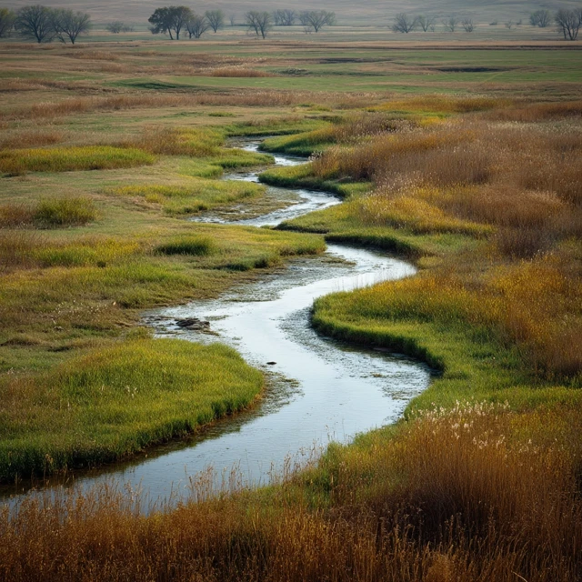 Meandering River in Prairie Landscape