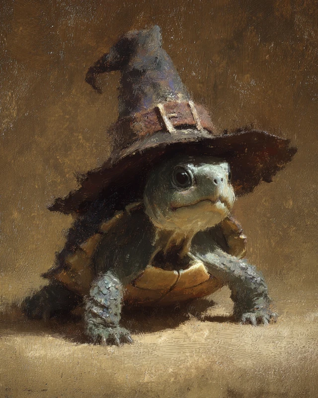 Cute Turtle in Witch Hat Painting