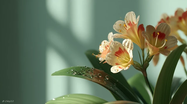 Blooming Clivia Flower with Droplets Ultra HD