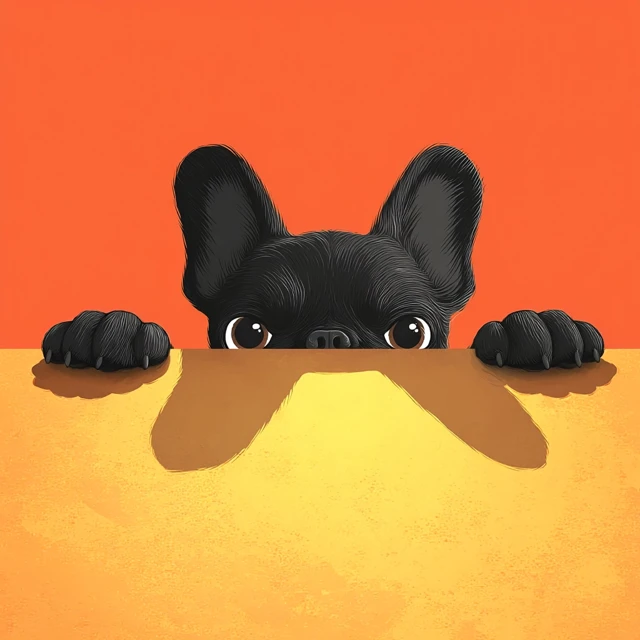Cartoon French Bulldog Peeking Illustration