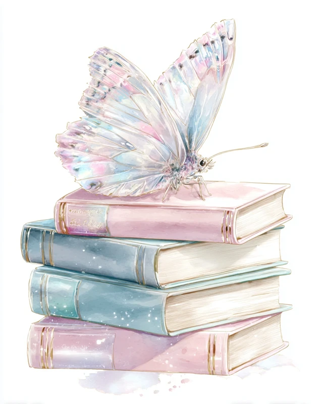 Watercolor Butterfly on Pastel Books Clipart