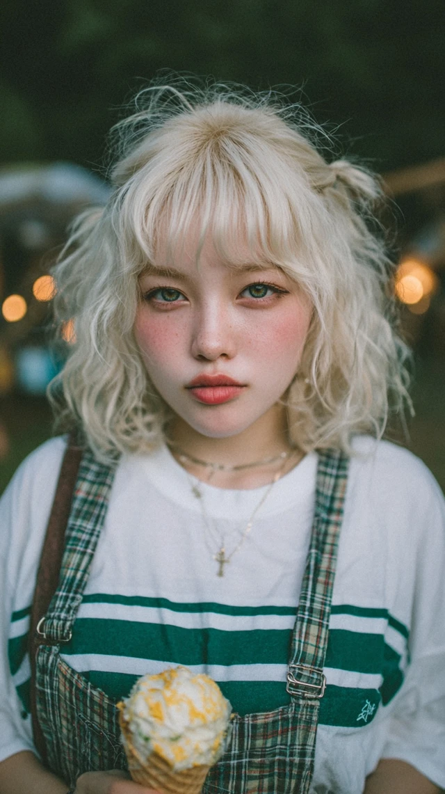 Young Woman With Ice Cream In Park