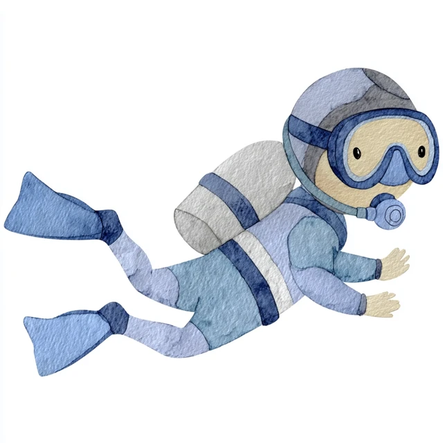 Cute Watercolor Scuba Diver Clip Art