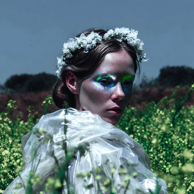 Bohemian Bridal Model with Flowers and Glitter Eyeshadow