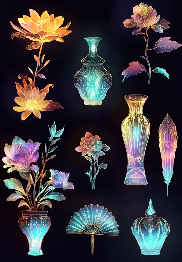 Glowing Floral Clip Art Fantasy Illustrations