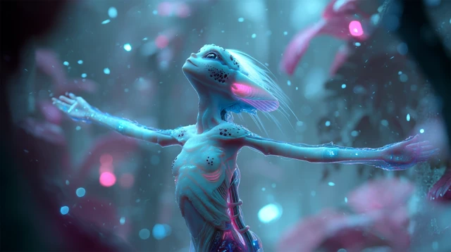 Alien Princess in Floating Forest Surreal Fantasy