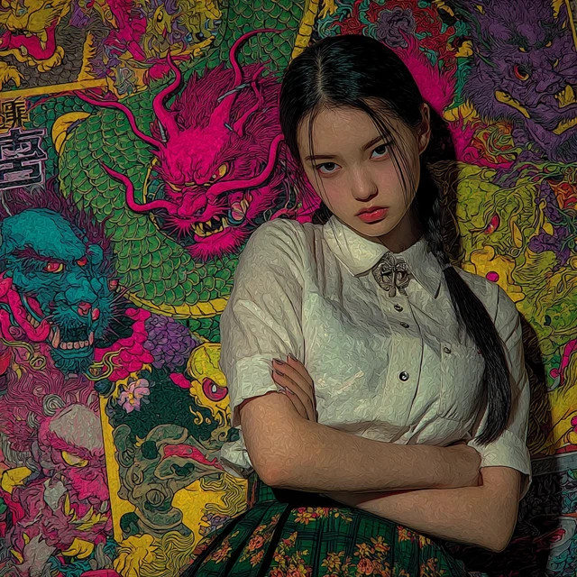 Anime Girl in Distress with Demonic Creatures