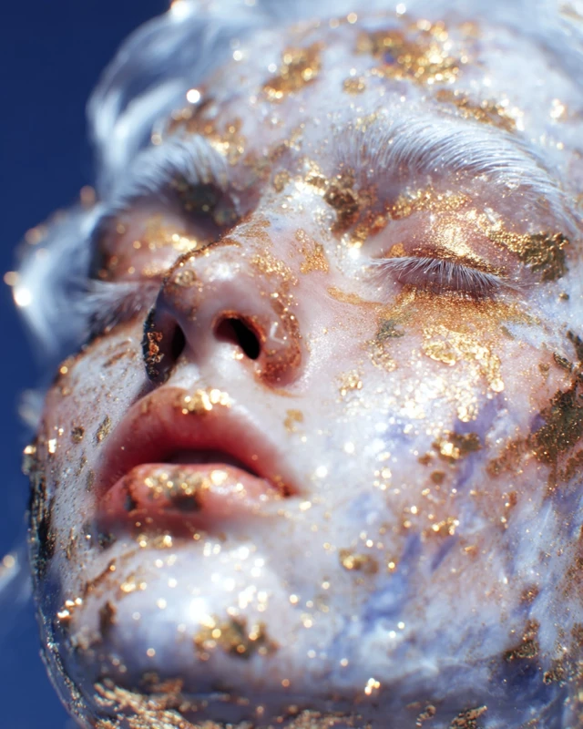 Golden Face Portrait with Starry Background