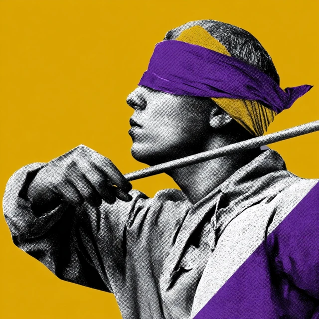 Blindfolded Archer Purple and Yellow Art