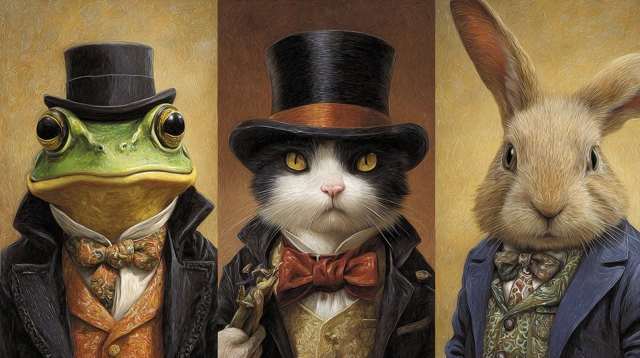 Animal Aristocrats Frog Cat Rabbit in Formal Wear