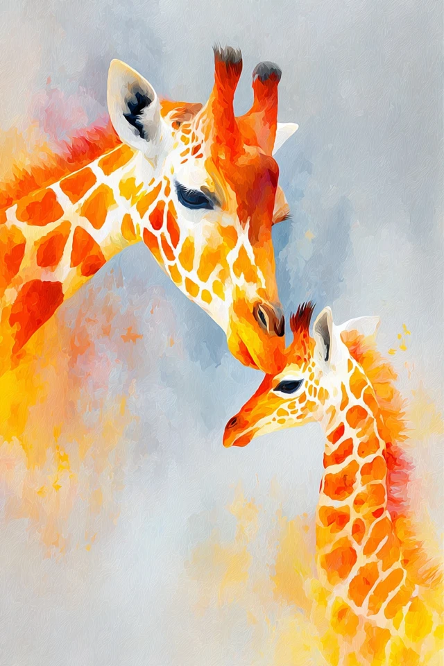 Giraffe Family Art Stained Glass Painting