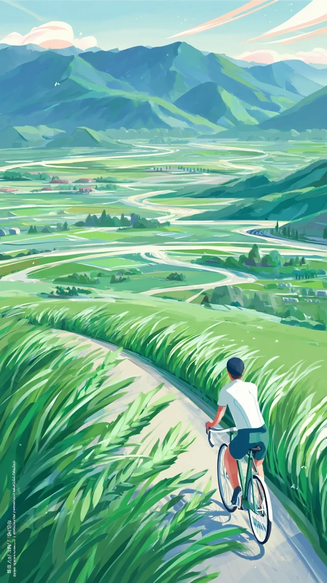 Mountain Cyclist Cycling Through Summer Fields