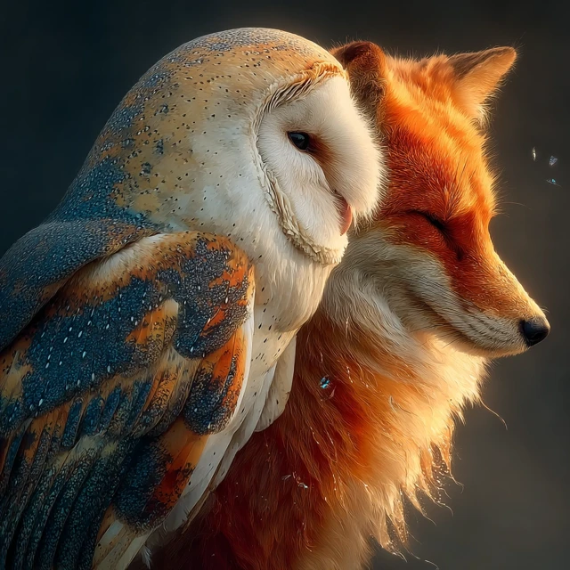 Yin Yang Owl and Fox Fantasy Art