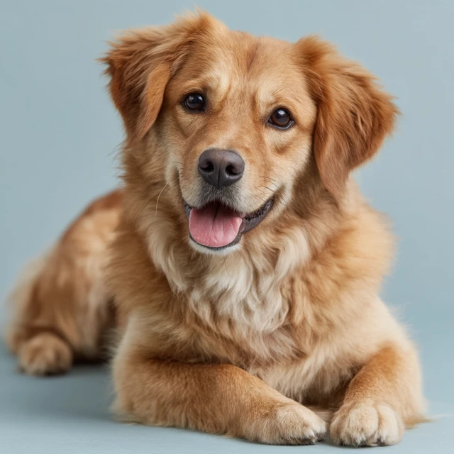 Happy Golden Retriever on Light Blue Background