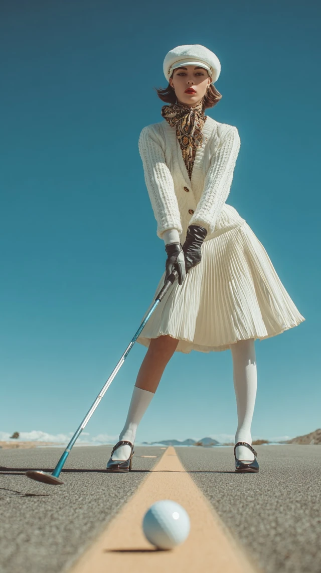 Vintage Golf Fashion Editorial Elegant Woman