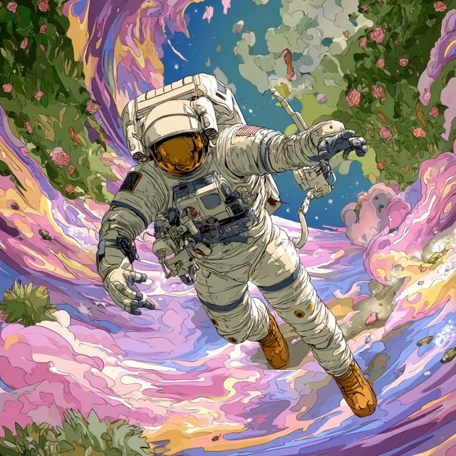 Astronaut in Space Fantasy Vector Art